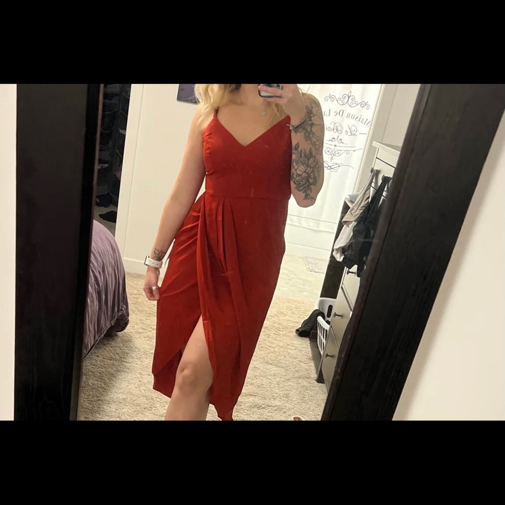NWOT Lulus Reinette Rust Red Midi Dress - Picture 5 of 15